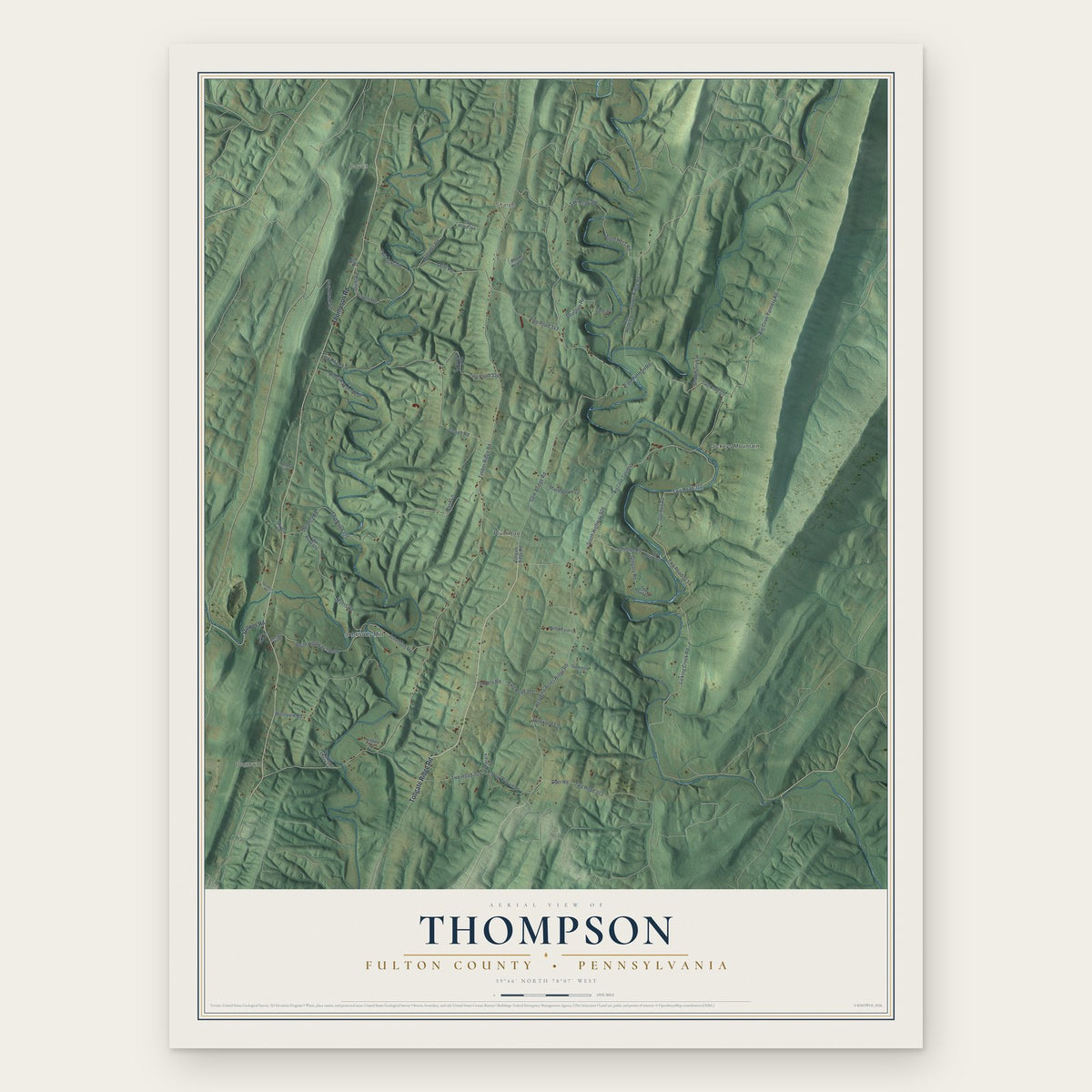 Thompson, Fulton County, Pennsylvania map print, the full design