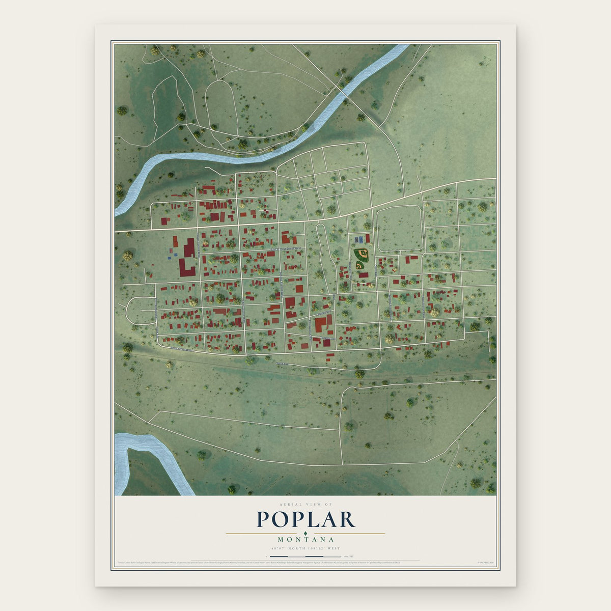Poplar, Montana map print, the full design