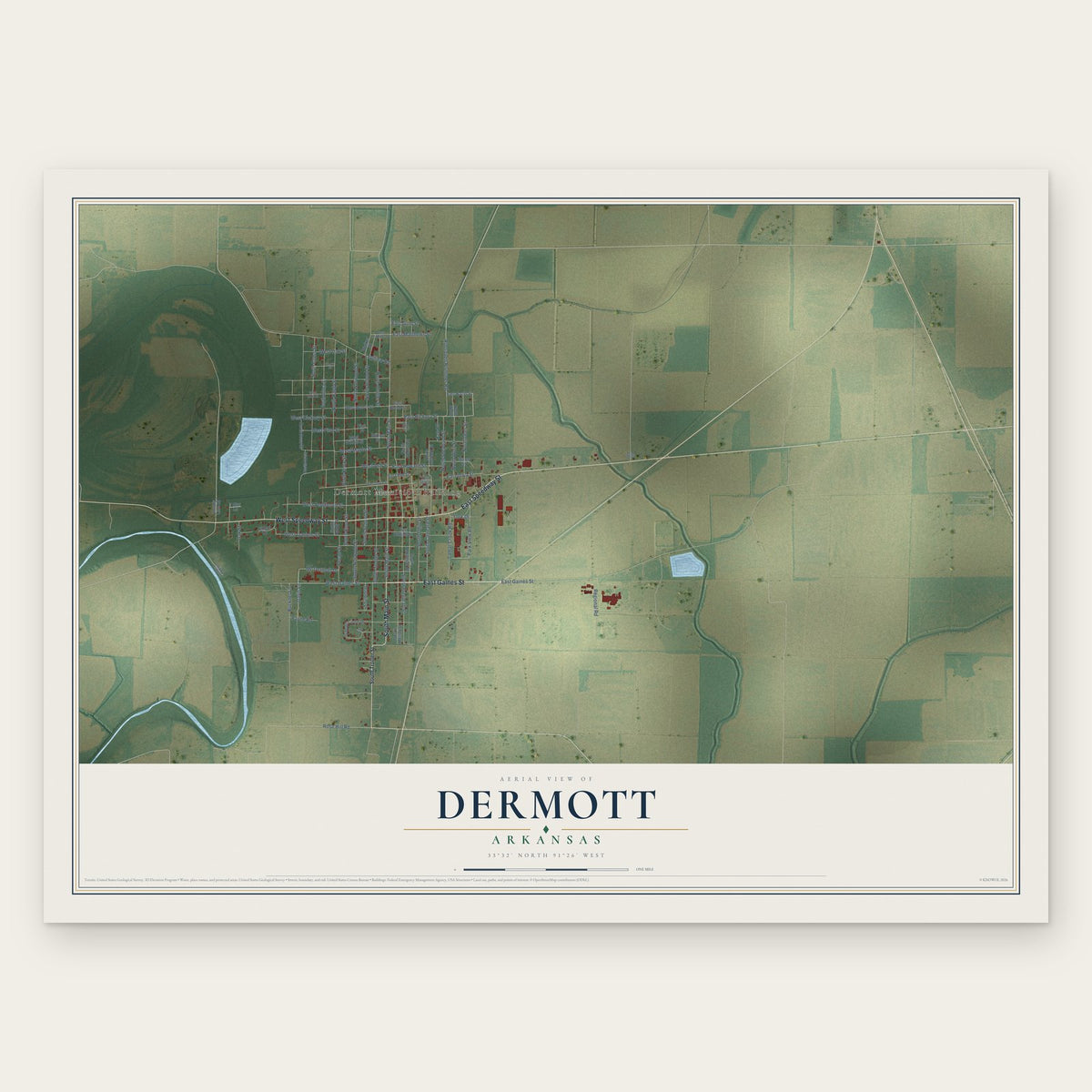 Dermott, Arkansas map print, the full design