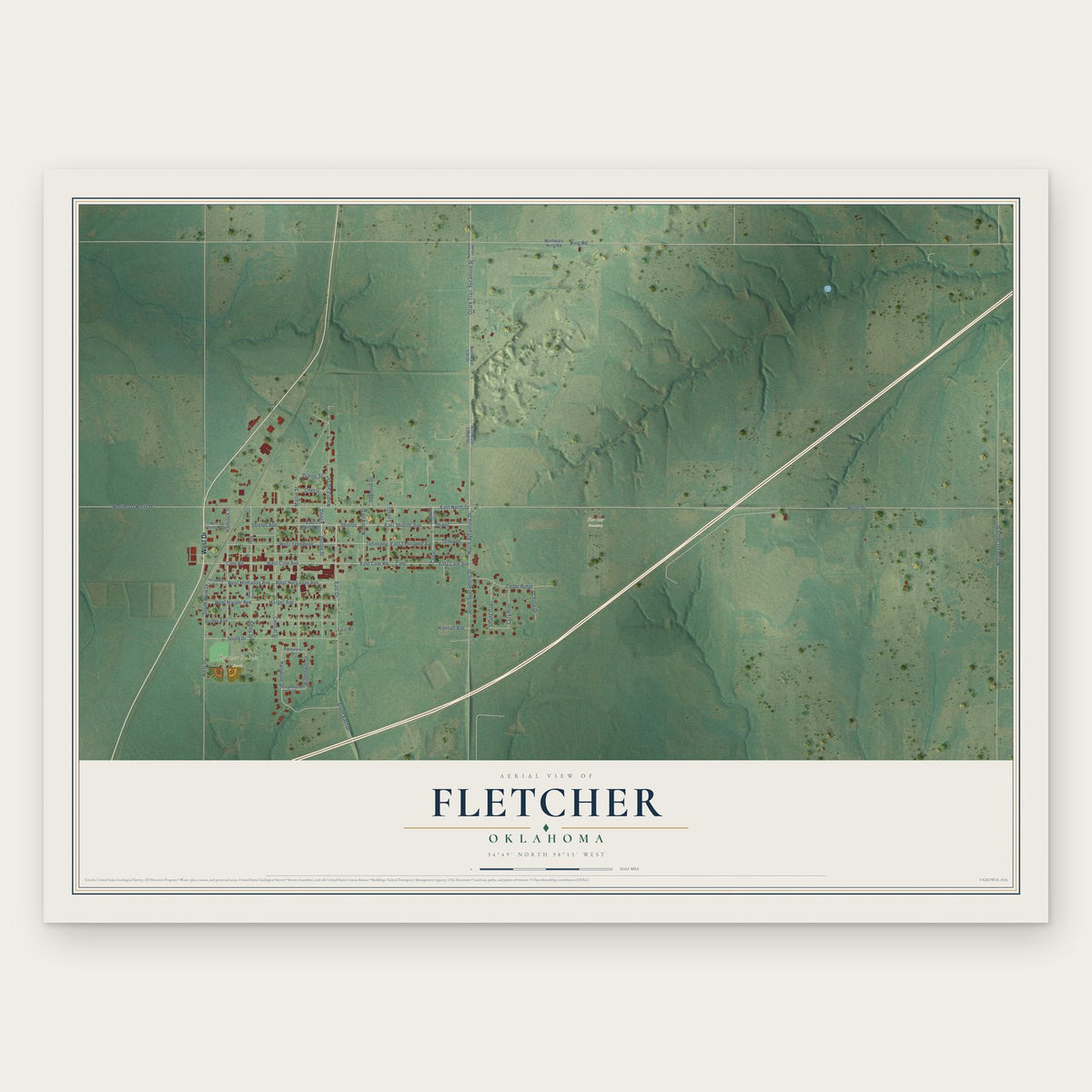 Fletcher, Oklahoma map print, the full design