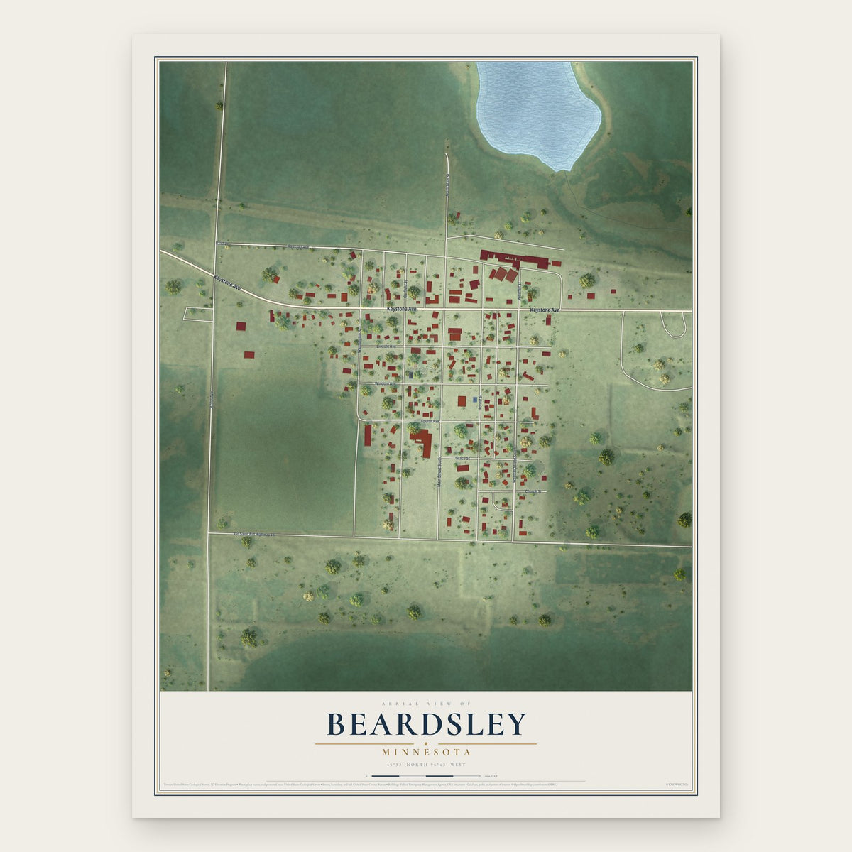 Beardsley, Minnesota map print, the full design