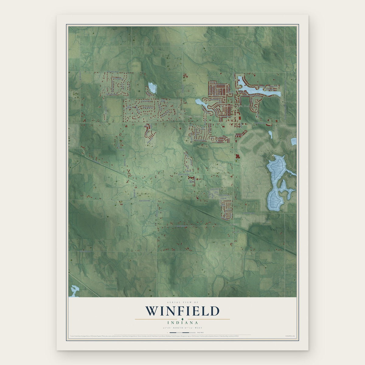 Winfield, Indiana map print, the full design