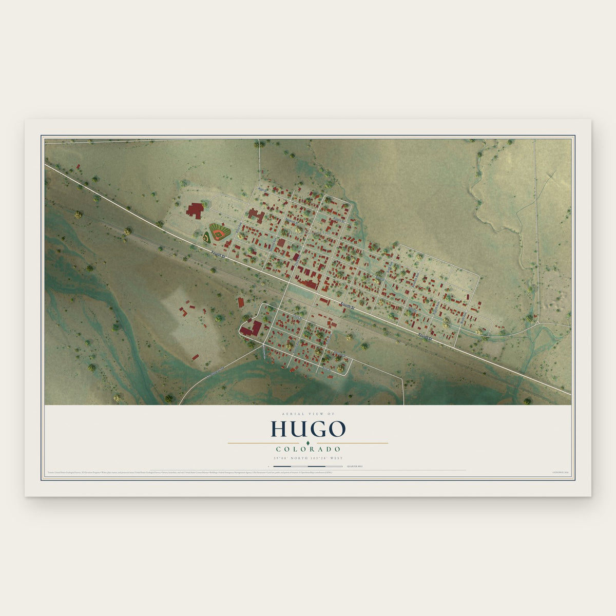 Hugo, Colorado map print, the full design