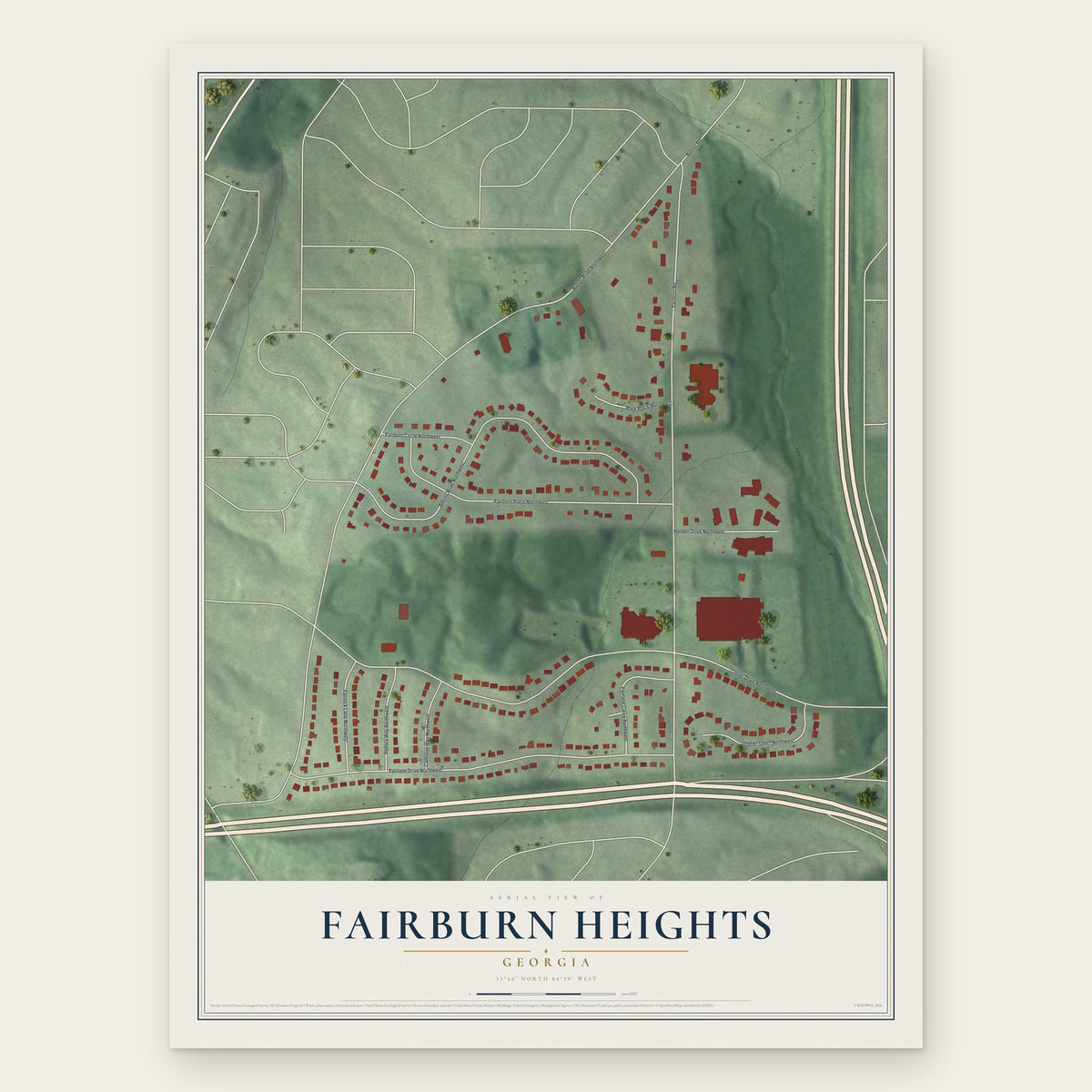 Fairburn Heights, Georgia map print, the full design