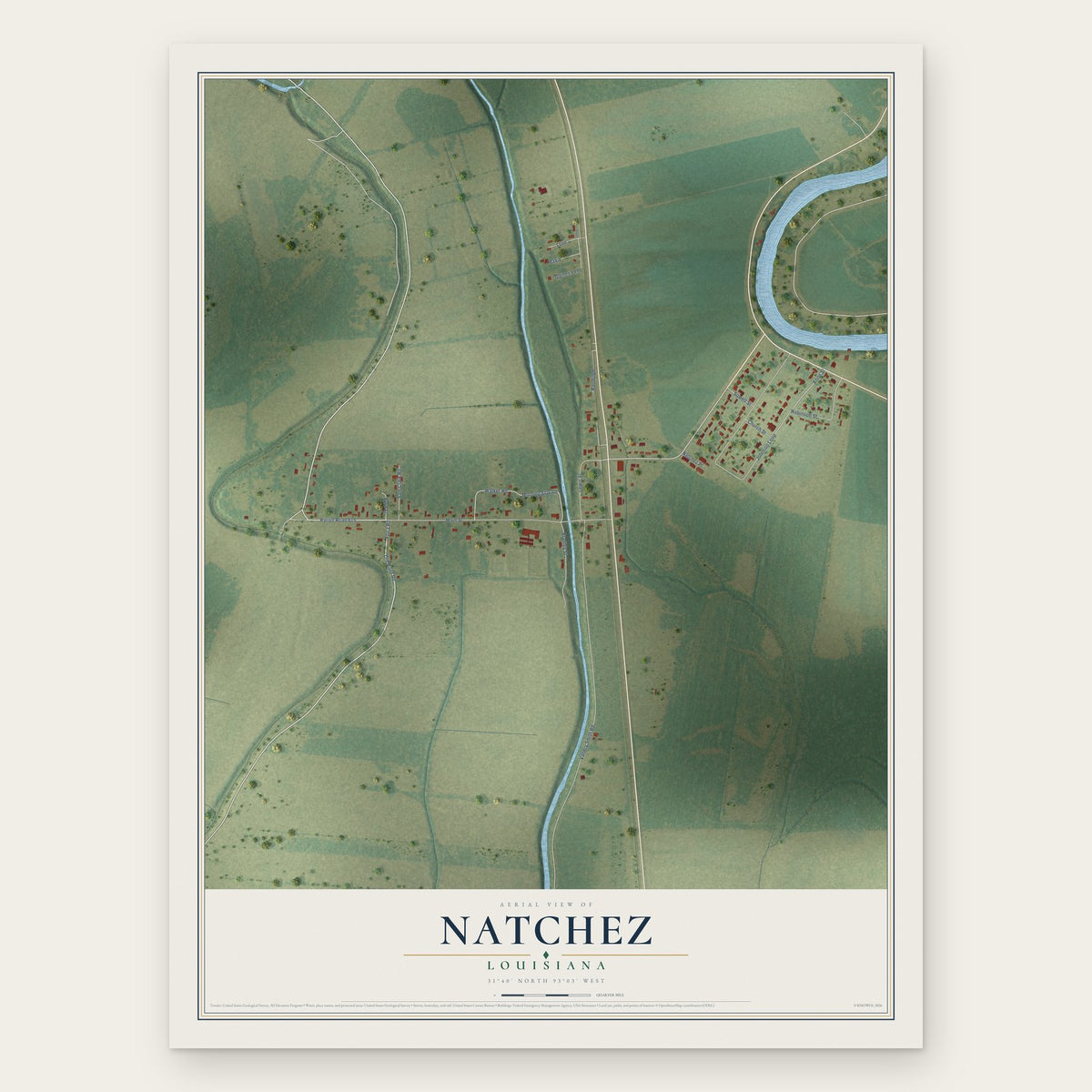 Natchez, Louisiana map print, the full design