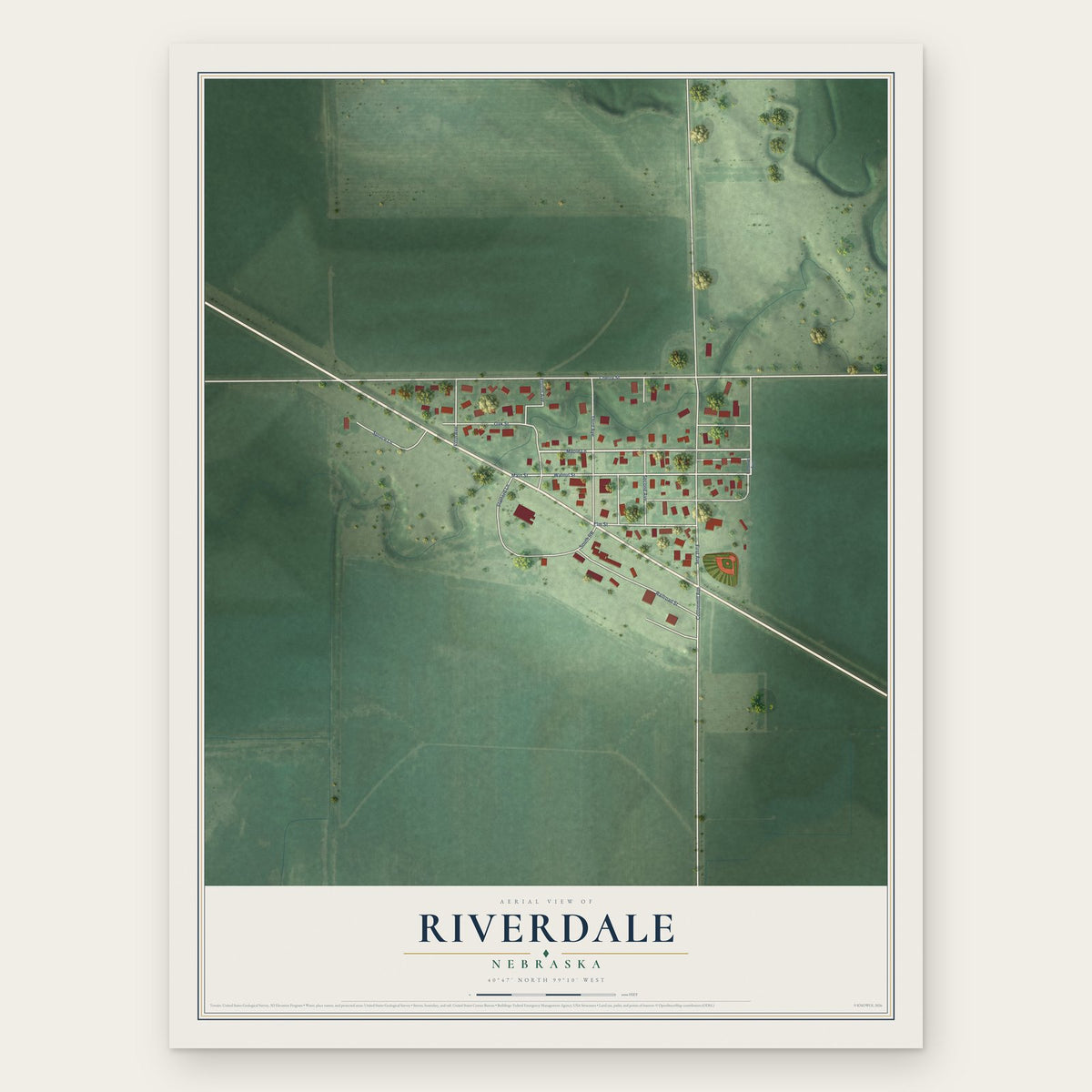 Riverdale, Nebraska map print, the full design