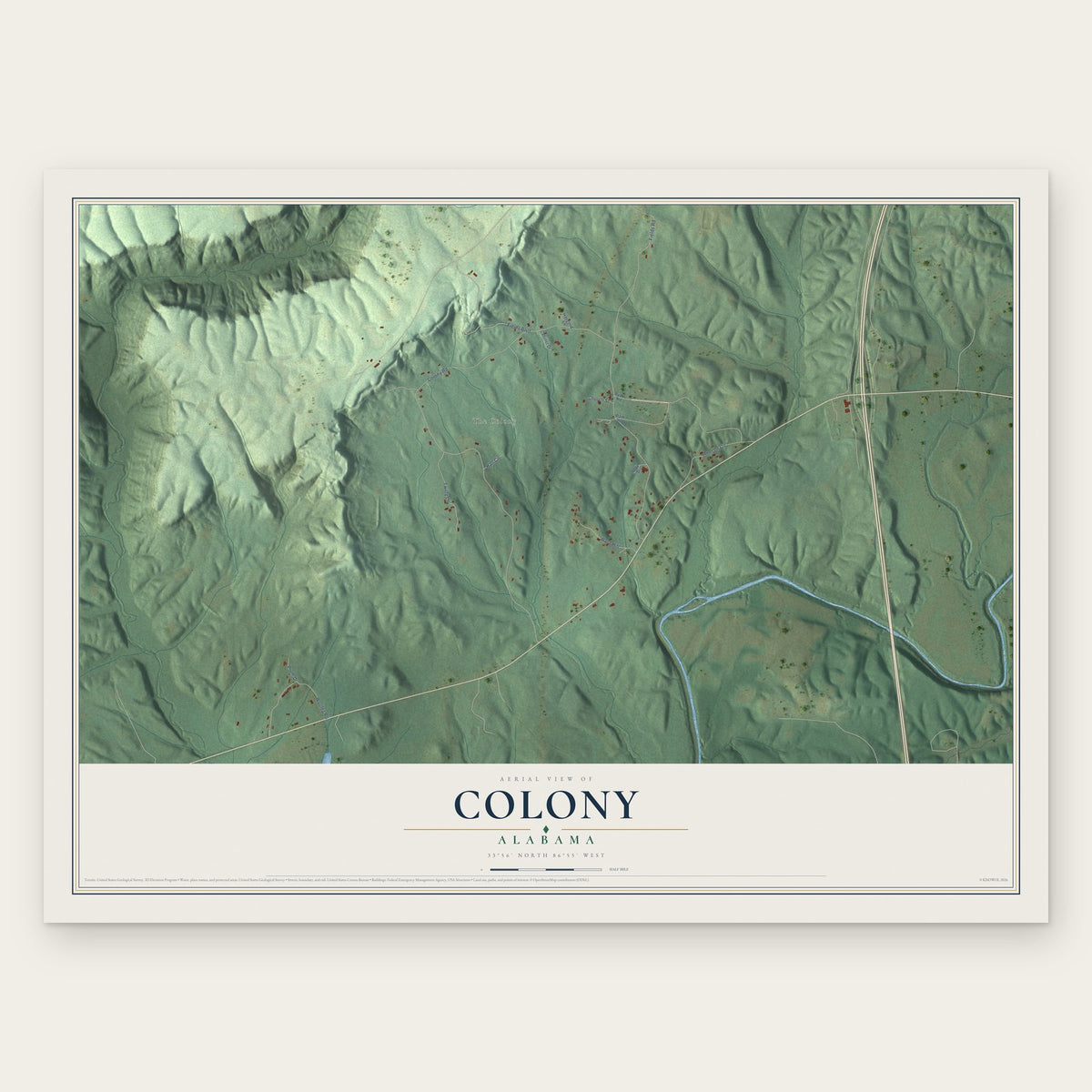 Colony, Alabama map print, the full design