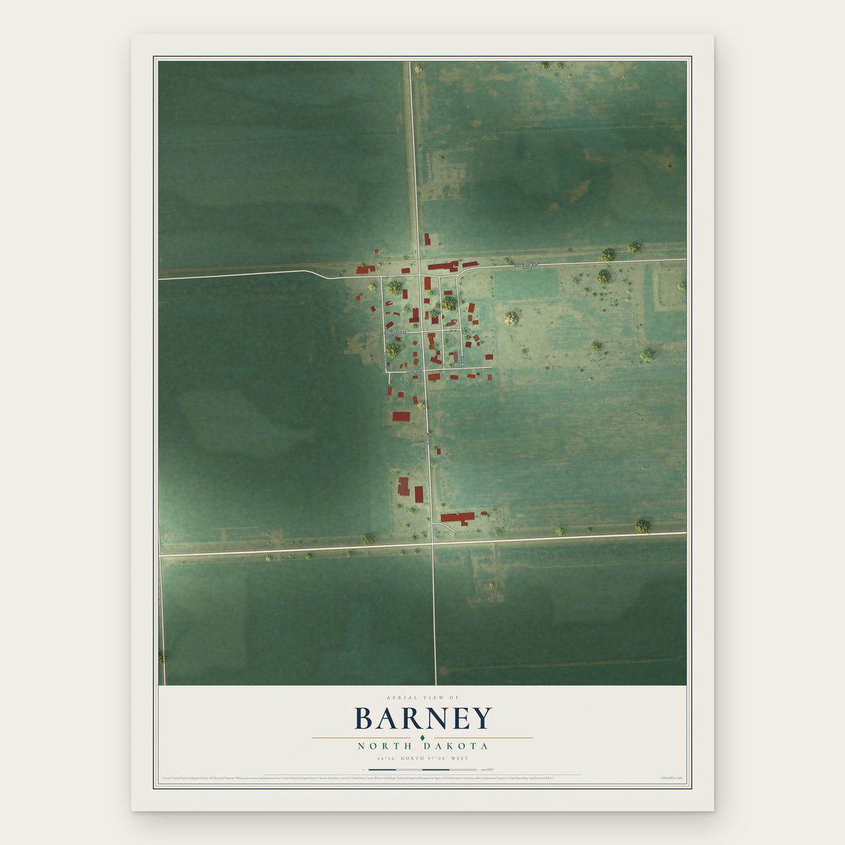 Barney, North Dakota map print, the full design