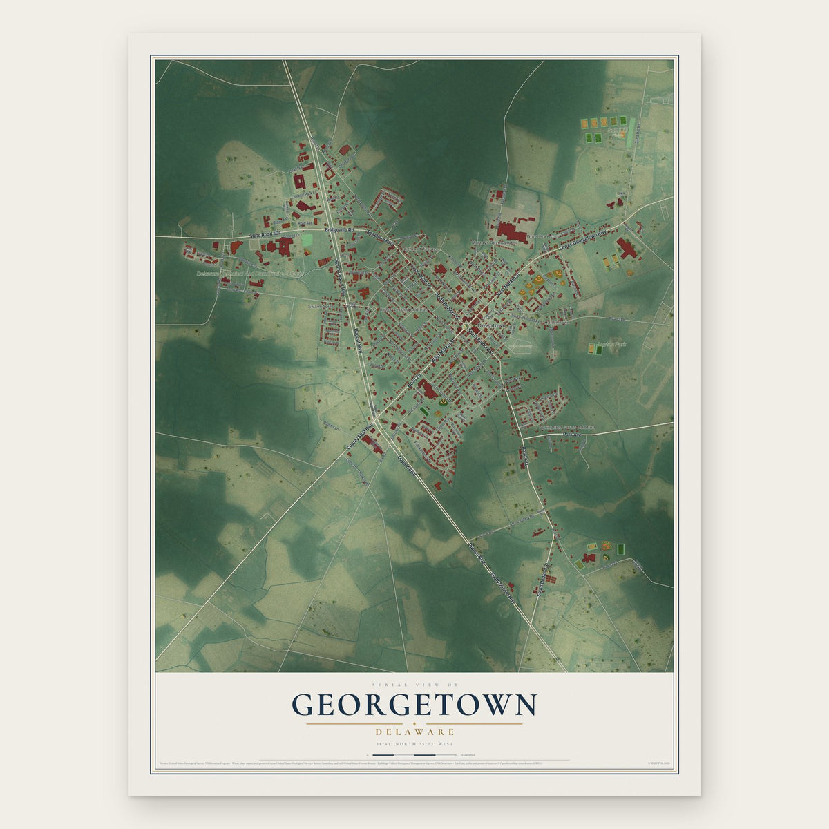 Georgetown, Delaware map print, the full design