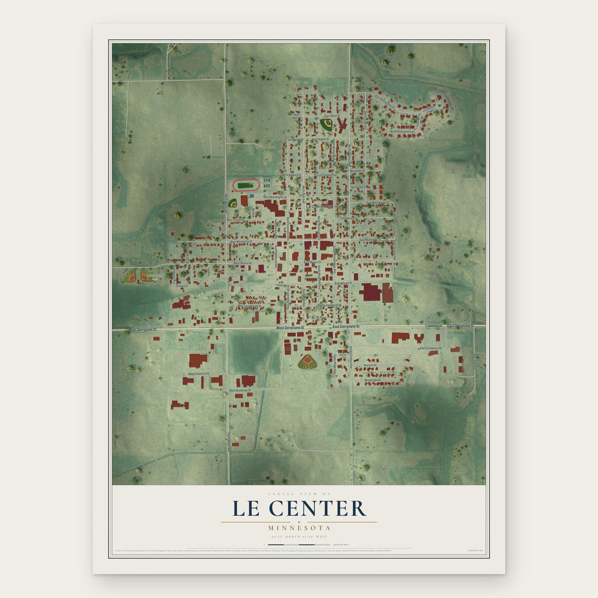 Le Center, Minnesota map print, the full design