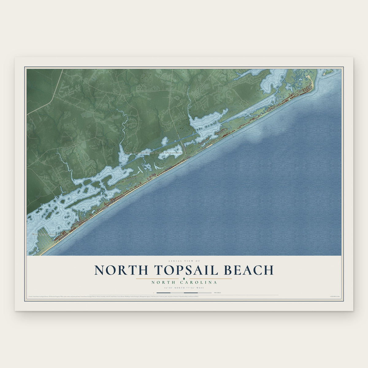 North Topsail Beach, North Carolina map print, the full design