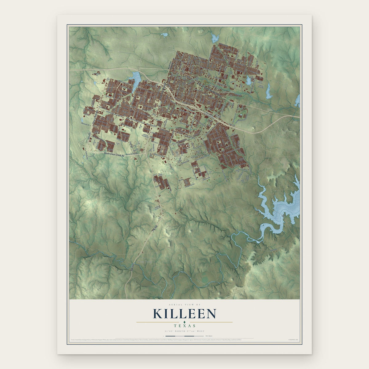 Killeen, Texas map print, the full design