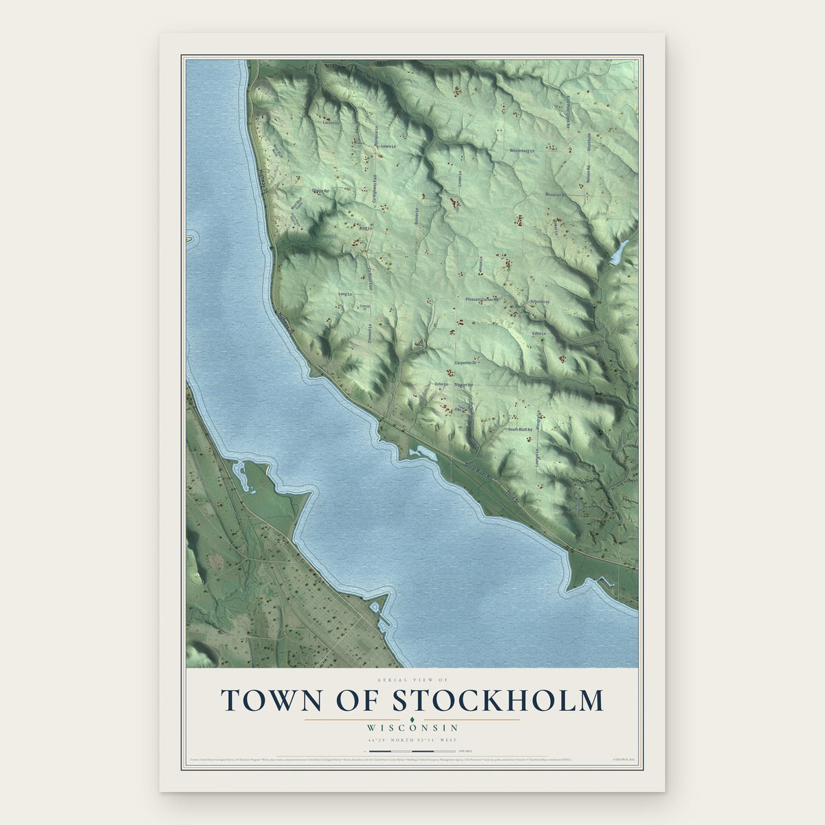 Town of Stockholm, Wisconsin map print, the full design