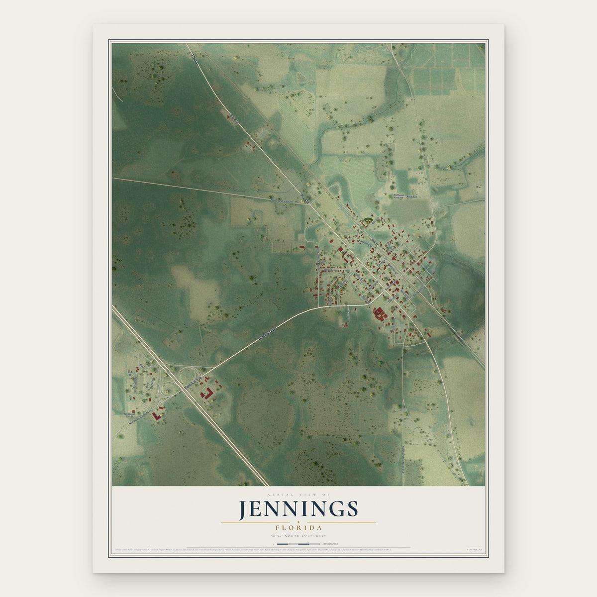 Jennings, Florida map print, the full design