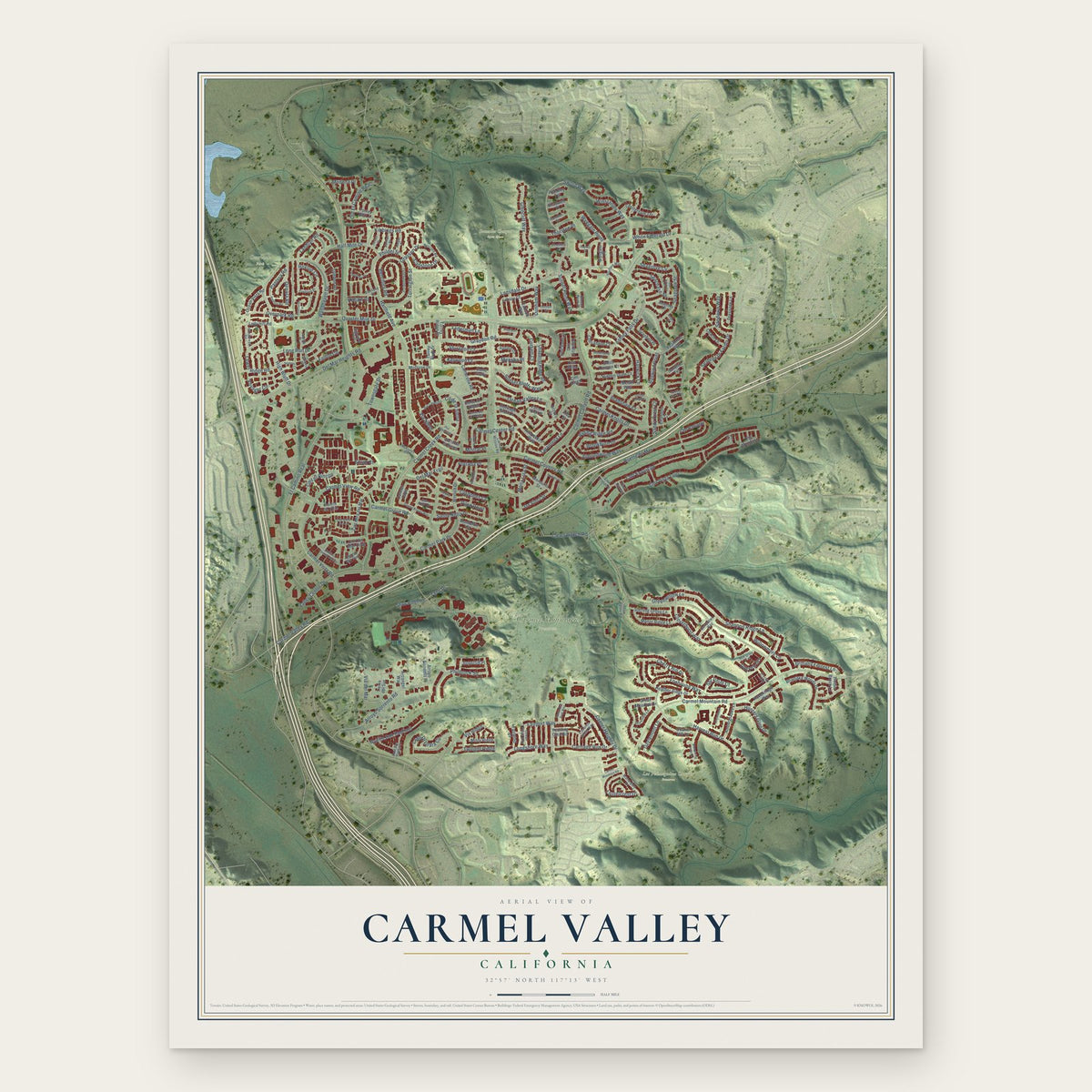 Carmel Valley, California map print, the full design