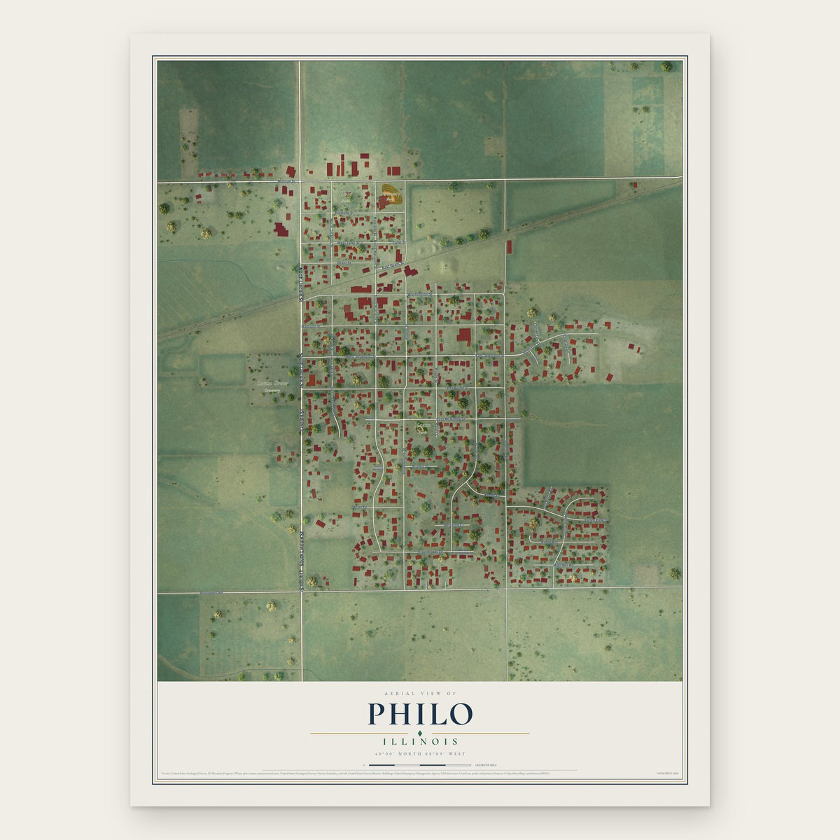 Philo, Illinois map print, the full design