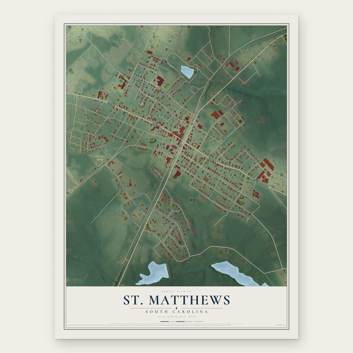 St. Matthews, South Carolina map print, the full design