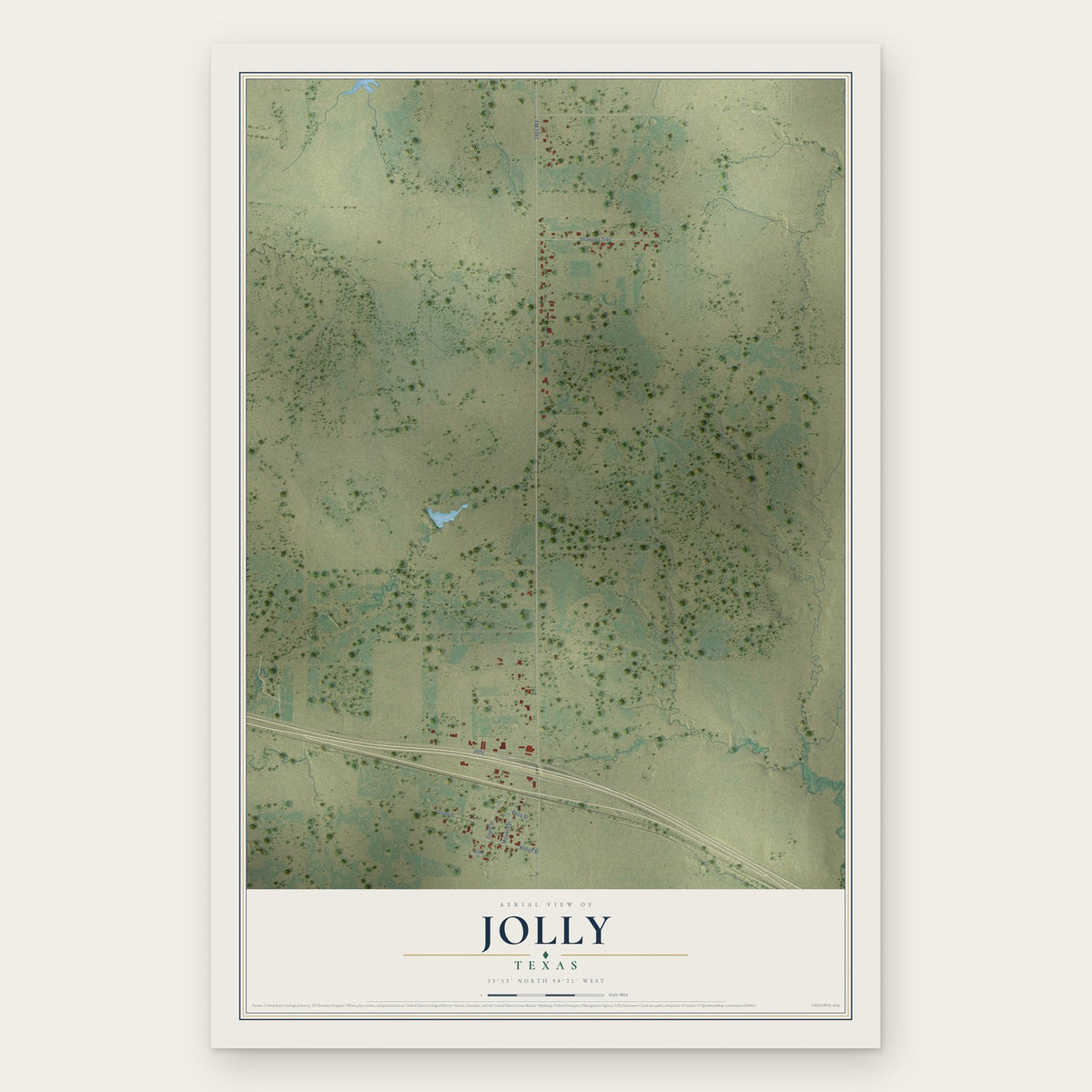 Jolly, Texas map print, the full design