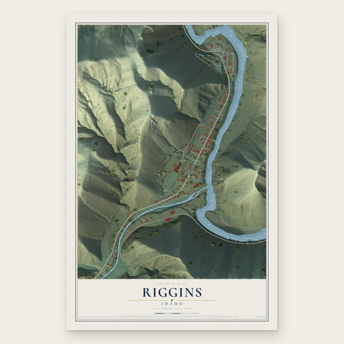 Riggins, Idaho map print, the full design