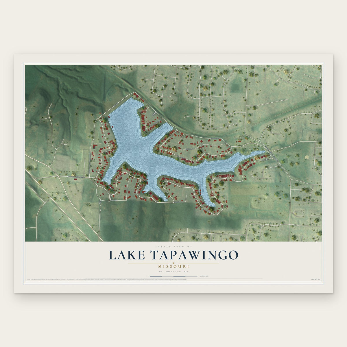 Lake Tapawingo, Missouri map print, the full design