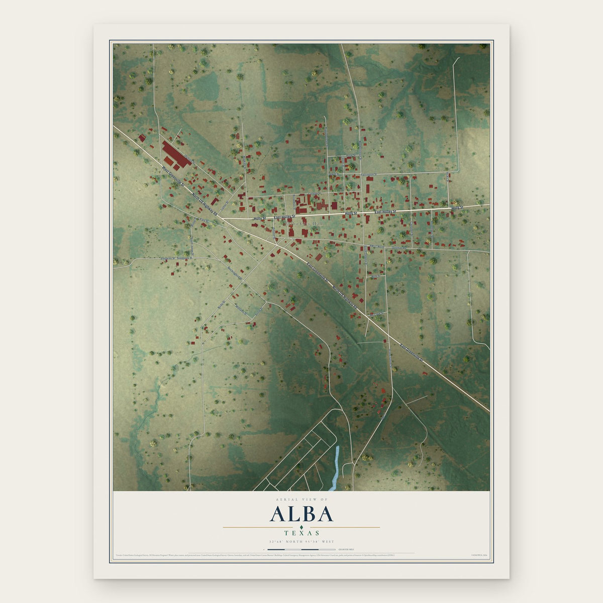Alba, Texas map print, the full design