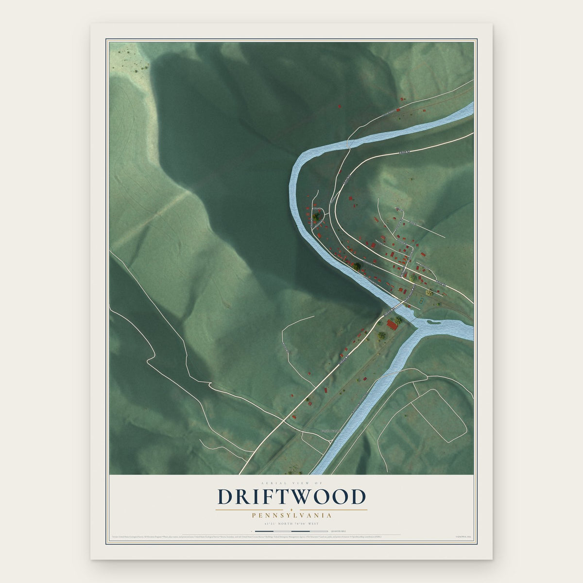 Driftwood, Pennsylvania map print, the full design