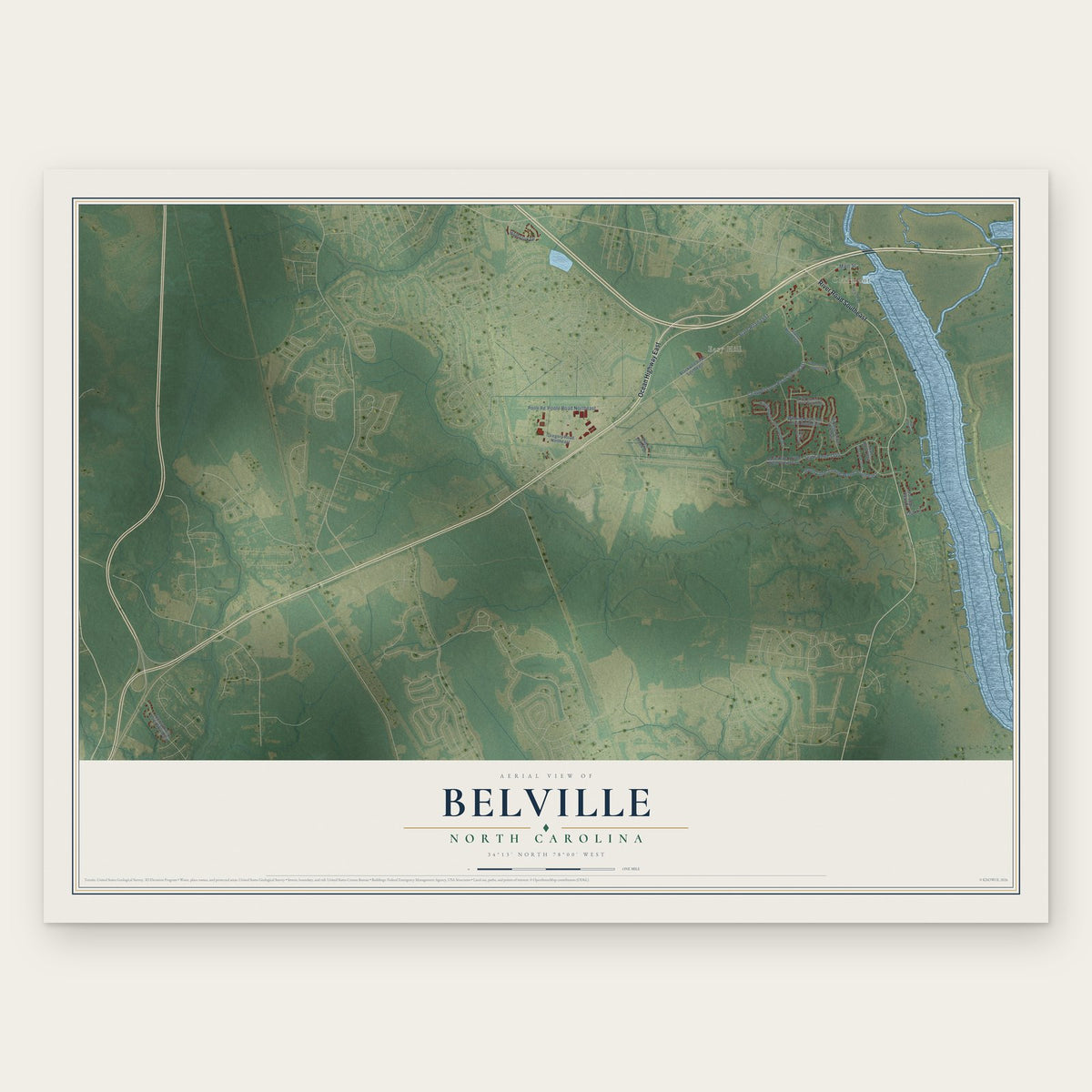 Belville, North Carolina map print, the full design