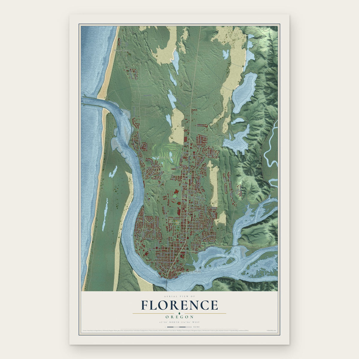 Florence, Oregon map print, the full design
