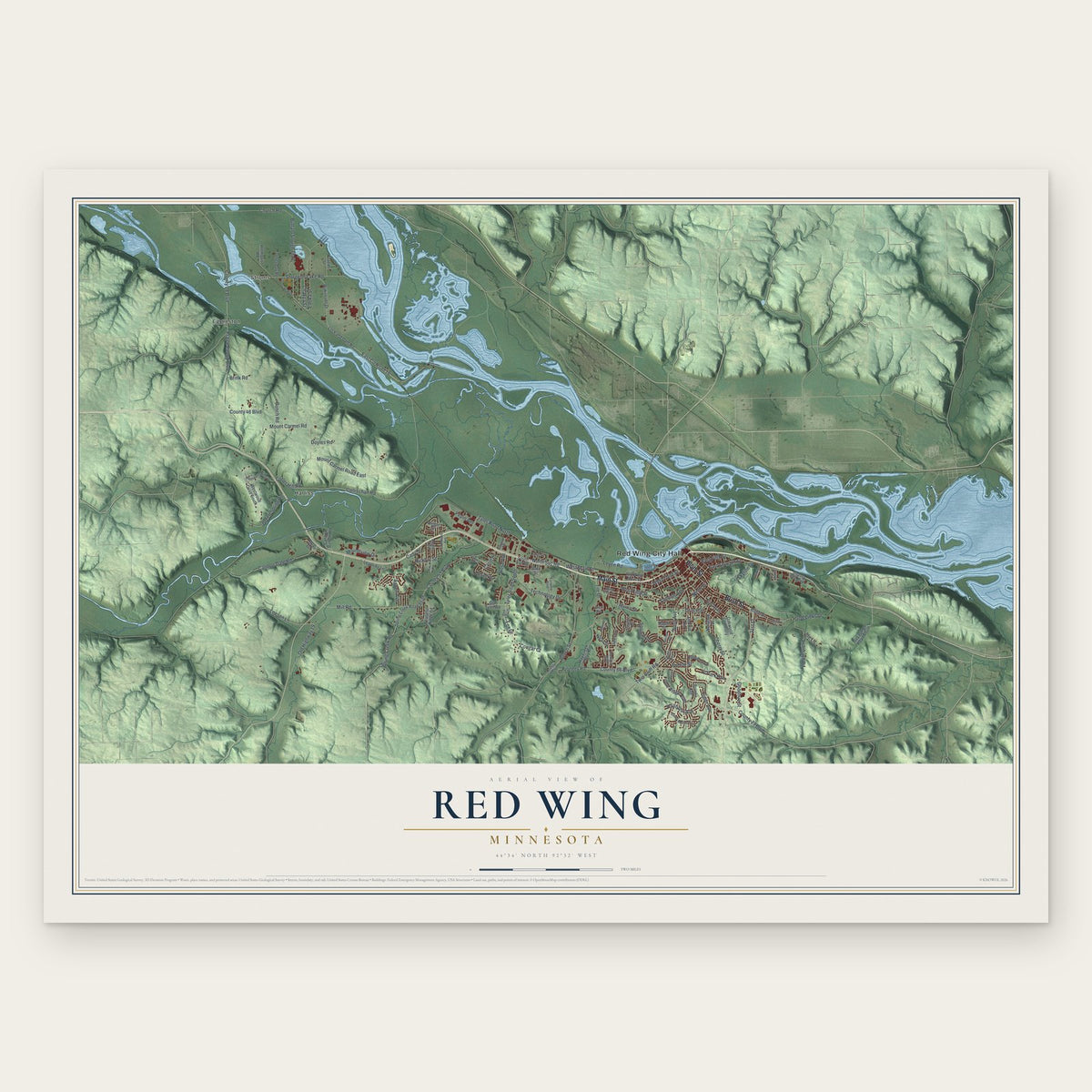 Red Wing, Minnesota map print, the full design