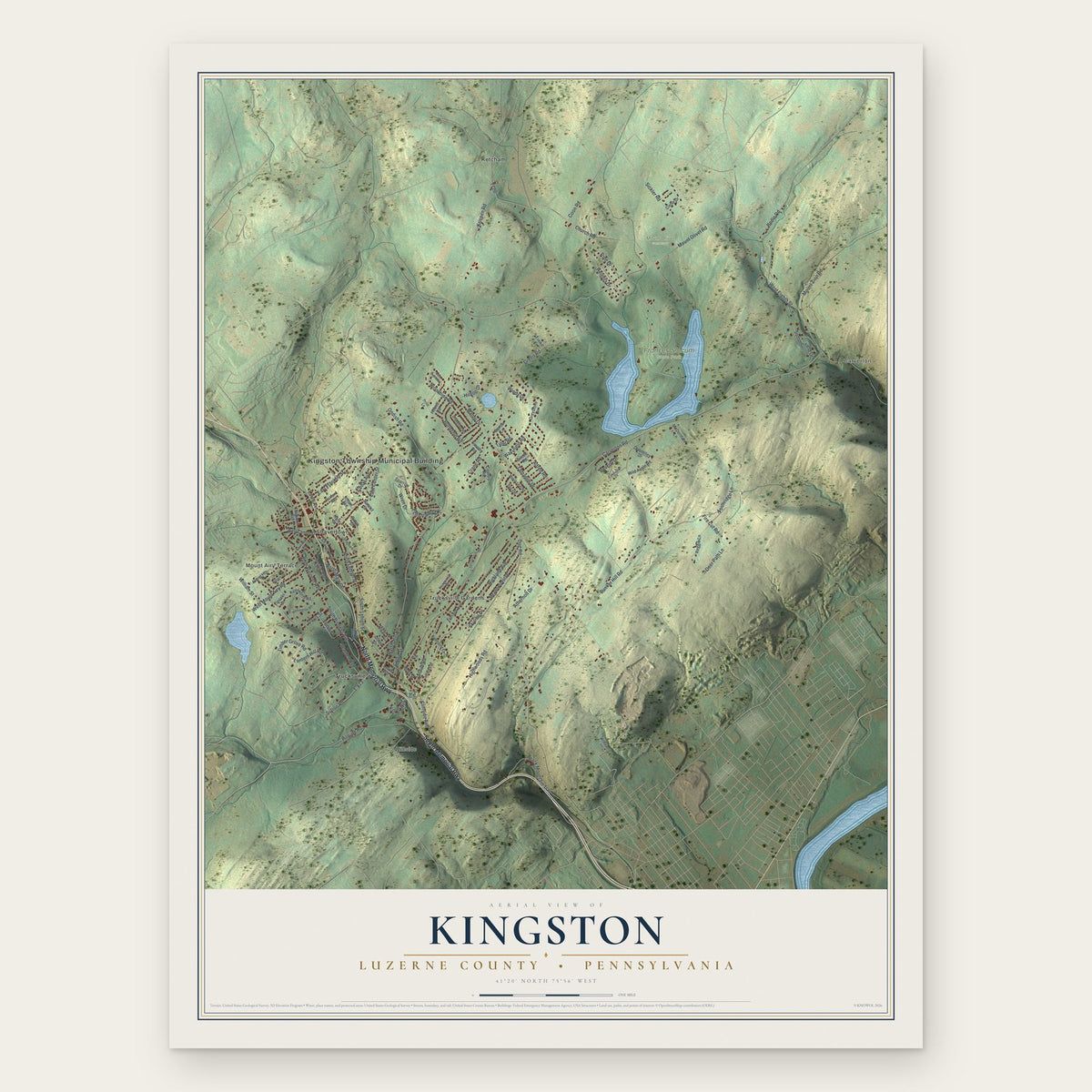 Kingston, Luzerne County, Pennsylvania map print, the full design