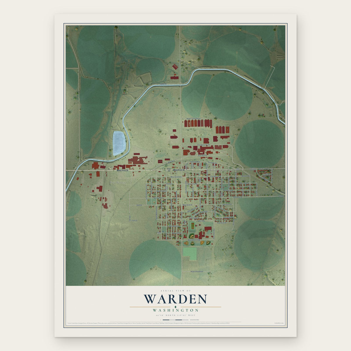 Warden, Washington map print, the full design