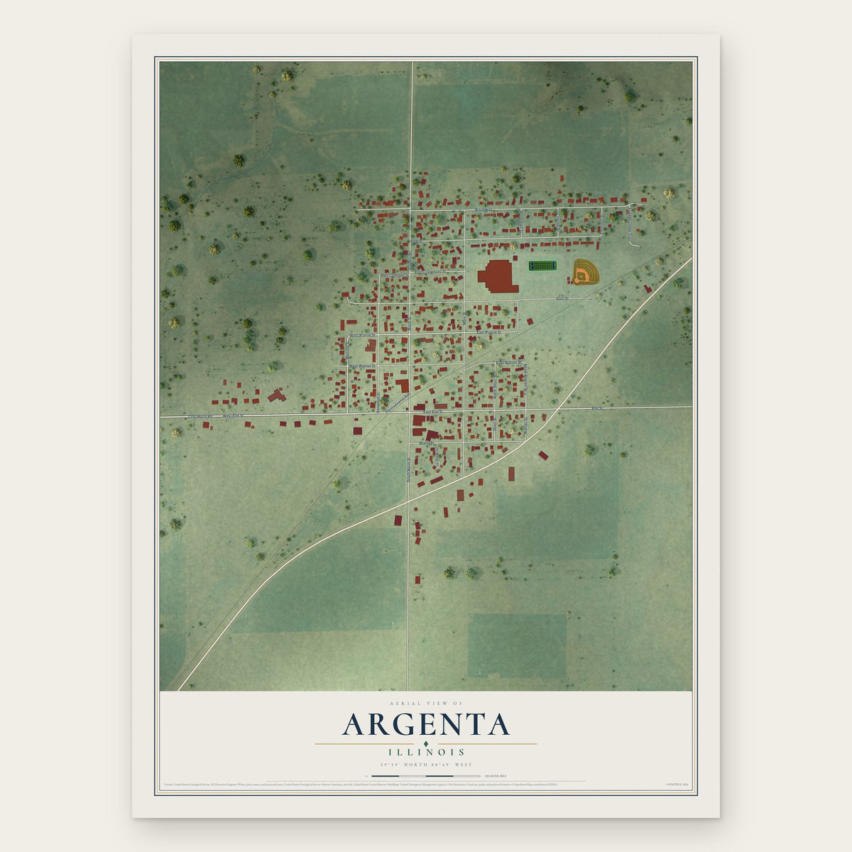 Argenta, Illinois map print, the full design