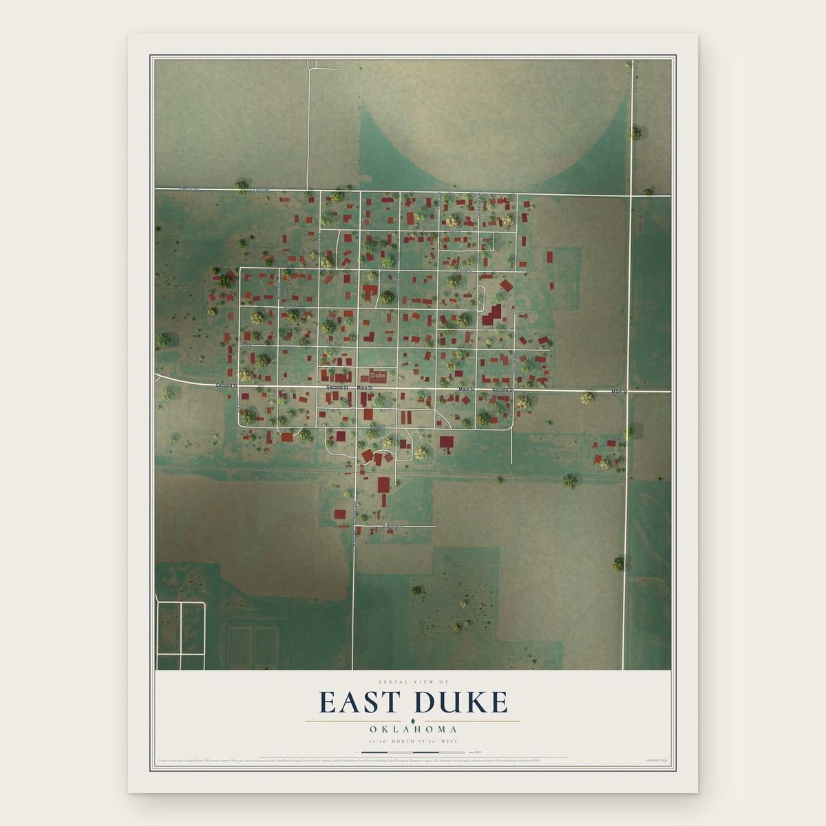 East Duke, Oklahoma map print, the full design
