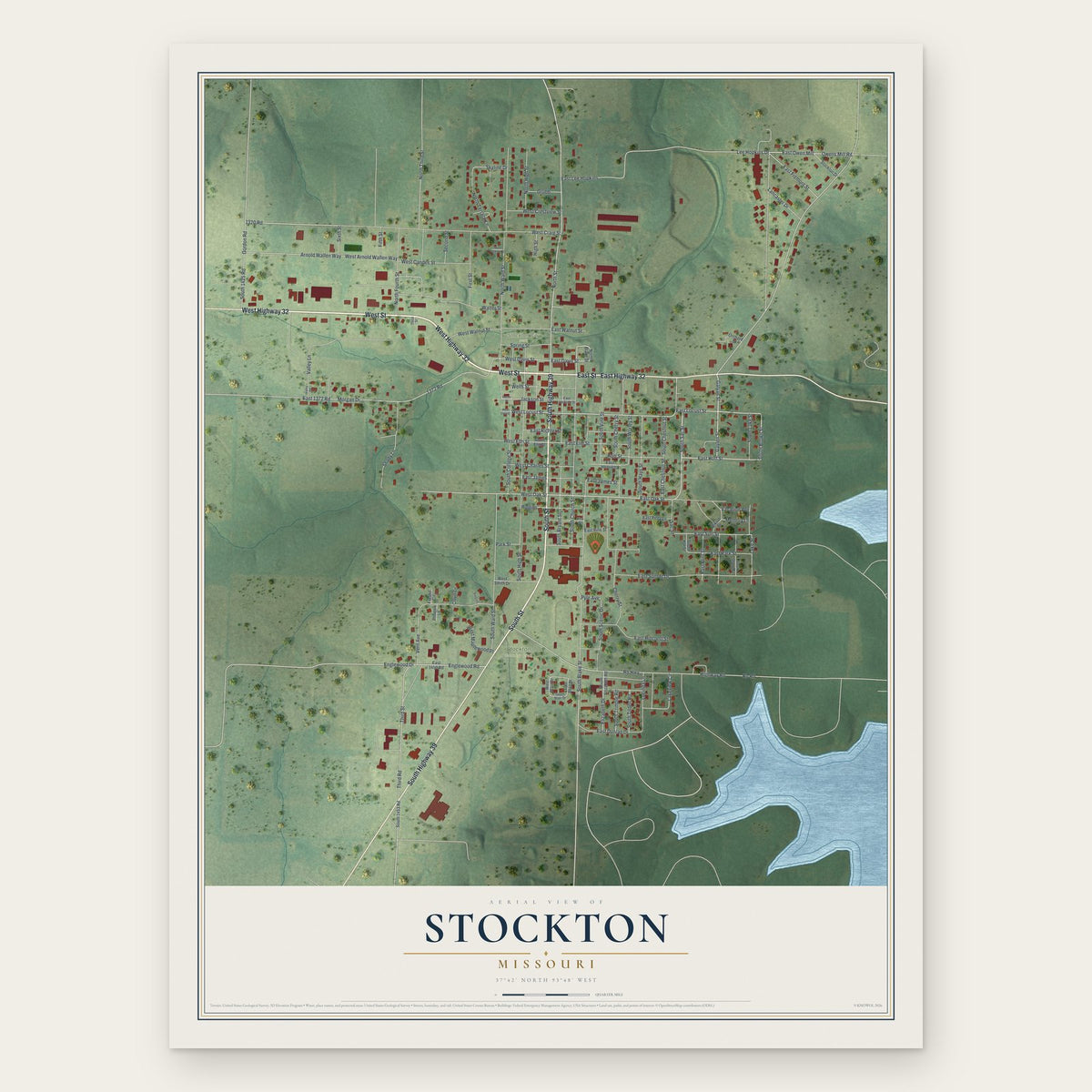 Stockton, Missouri map print, the full design
