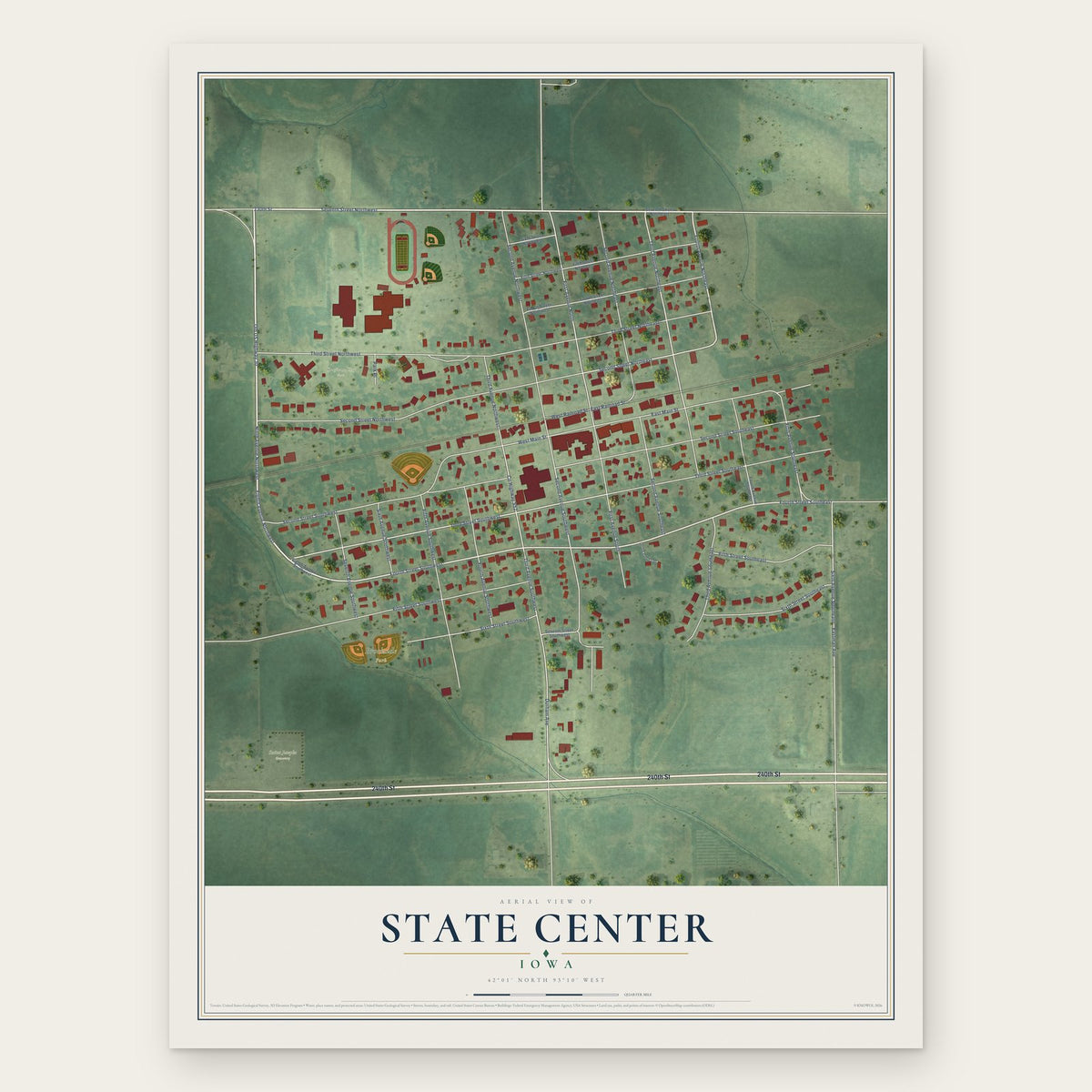 State Center, Iowa map print, the full design