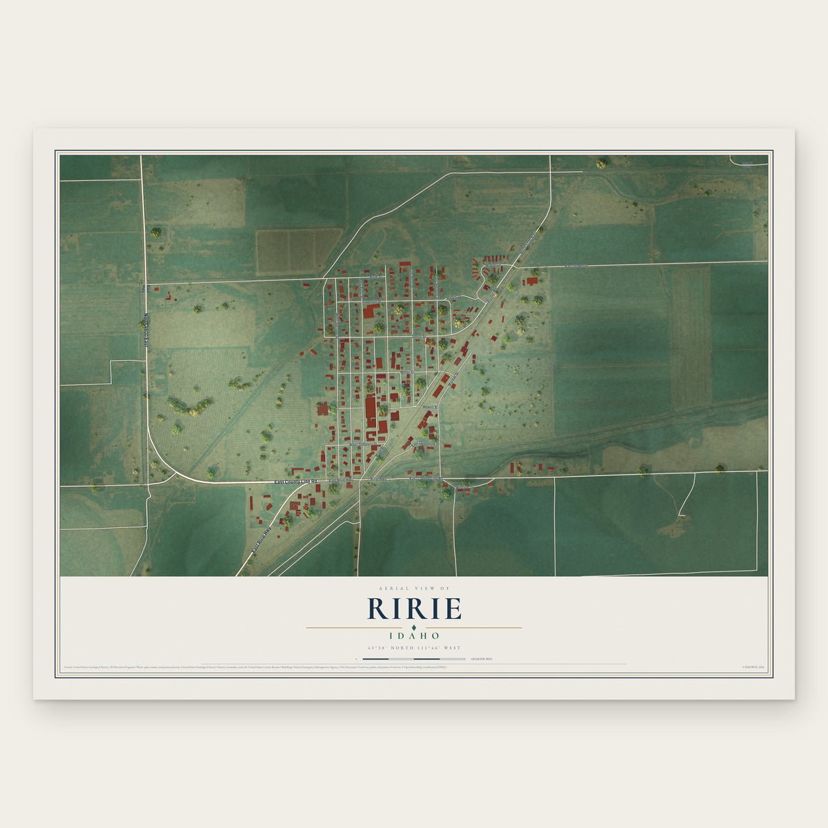 Ririe, Idaho map print, the full design