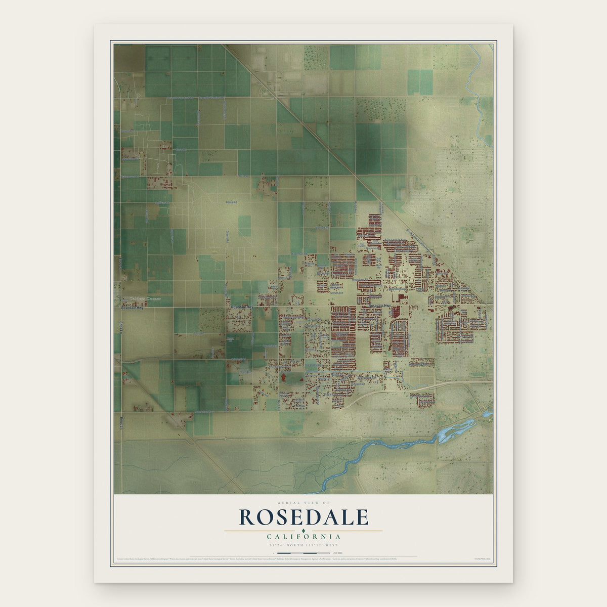 Rosedale, California map print, the full design