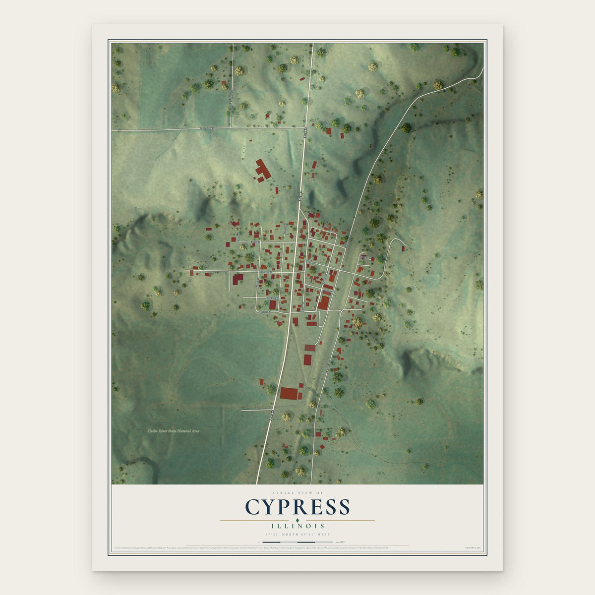 Cypress, Illinois map print, the full design