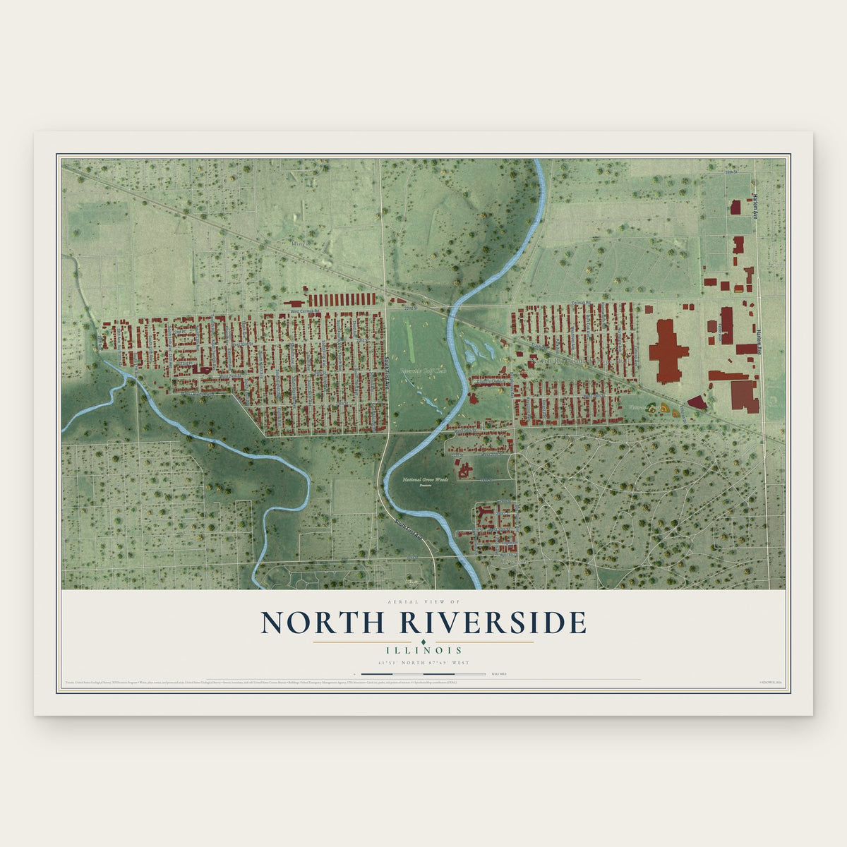 North Riverside, Illinois map print, the full design