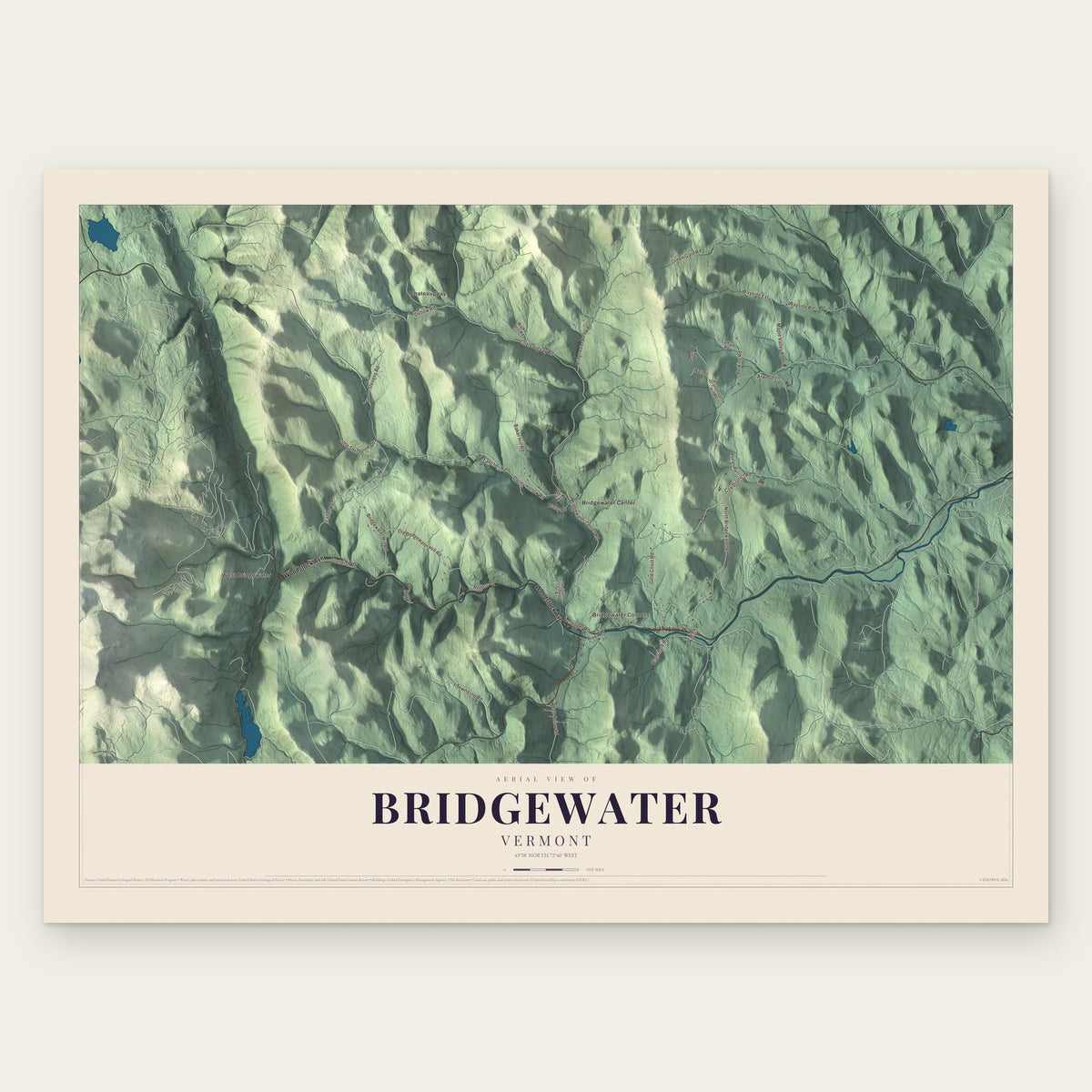 Bridgewater, Vermont map print, the full design