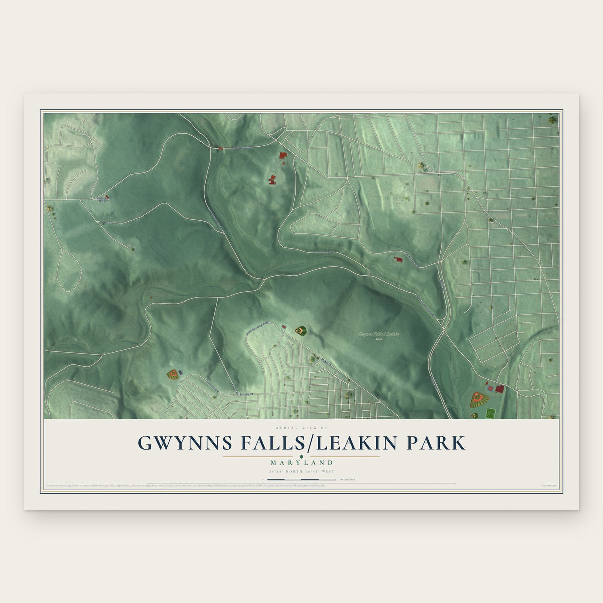 Gwynns Falls-Leakin Park, Maryland map print, the full design