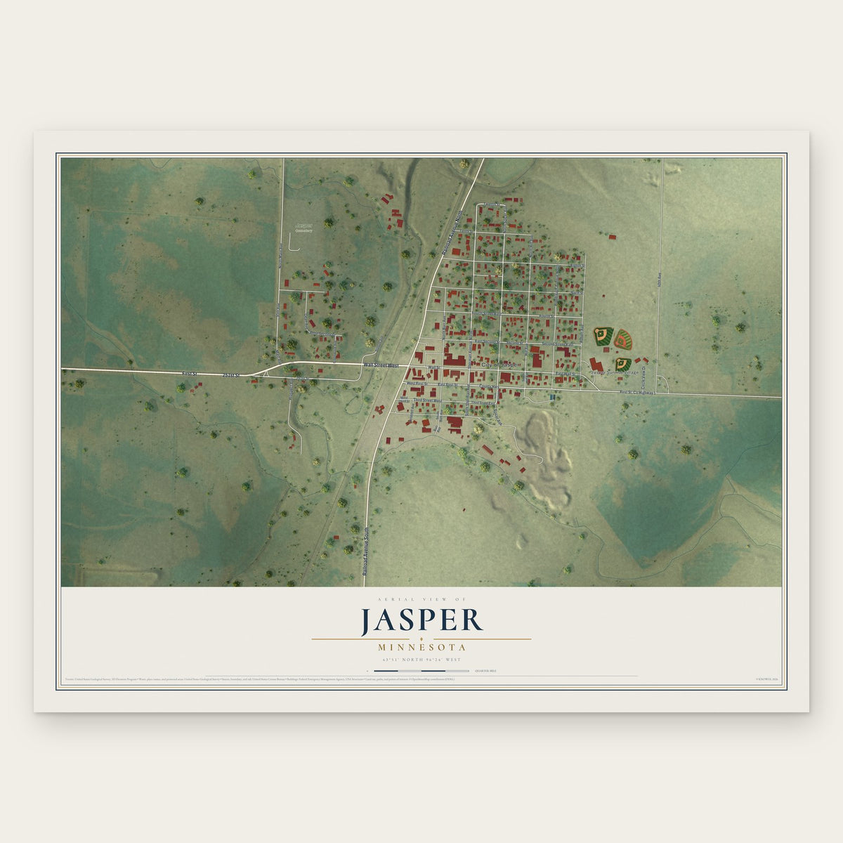 Jasper, Minnesota map print, the full design