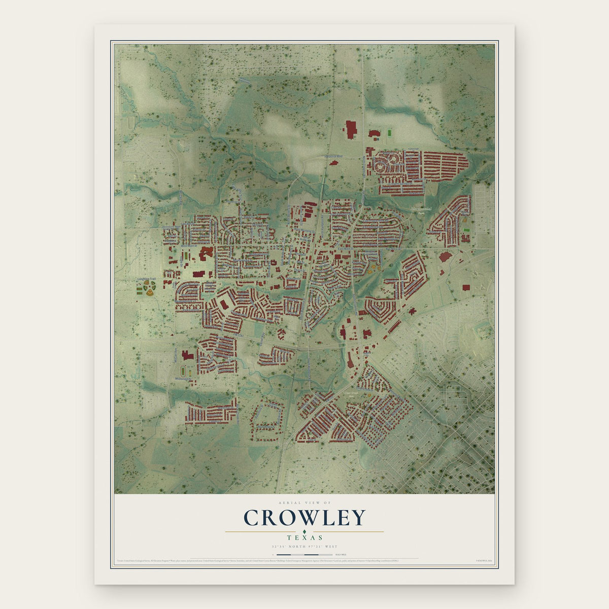 Crowley, Texas map print, the full design