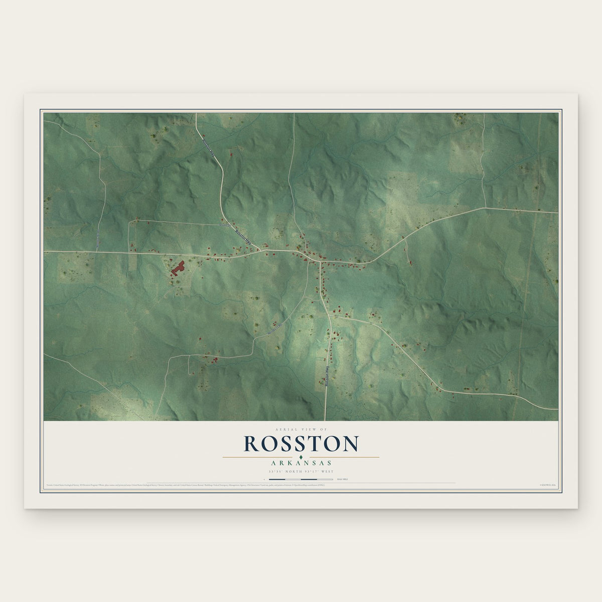 Rosston, Arkansas map print, the full design