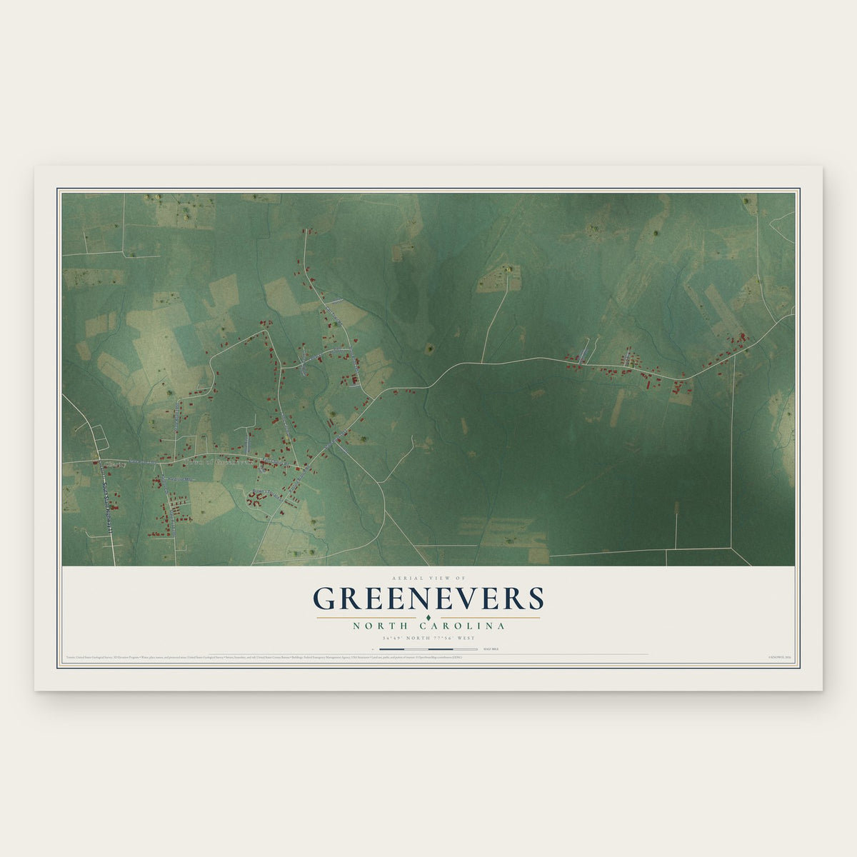 Greenevers, North Carolina map print, the full design