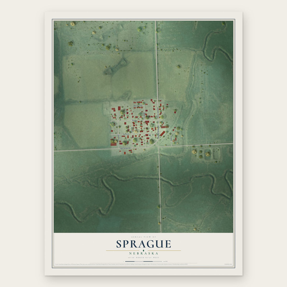 Sprague, Nebraska map print, the full design