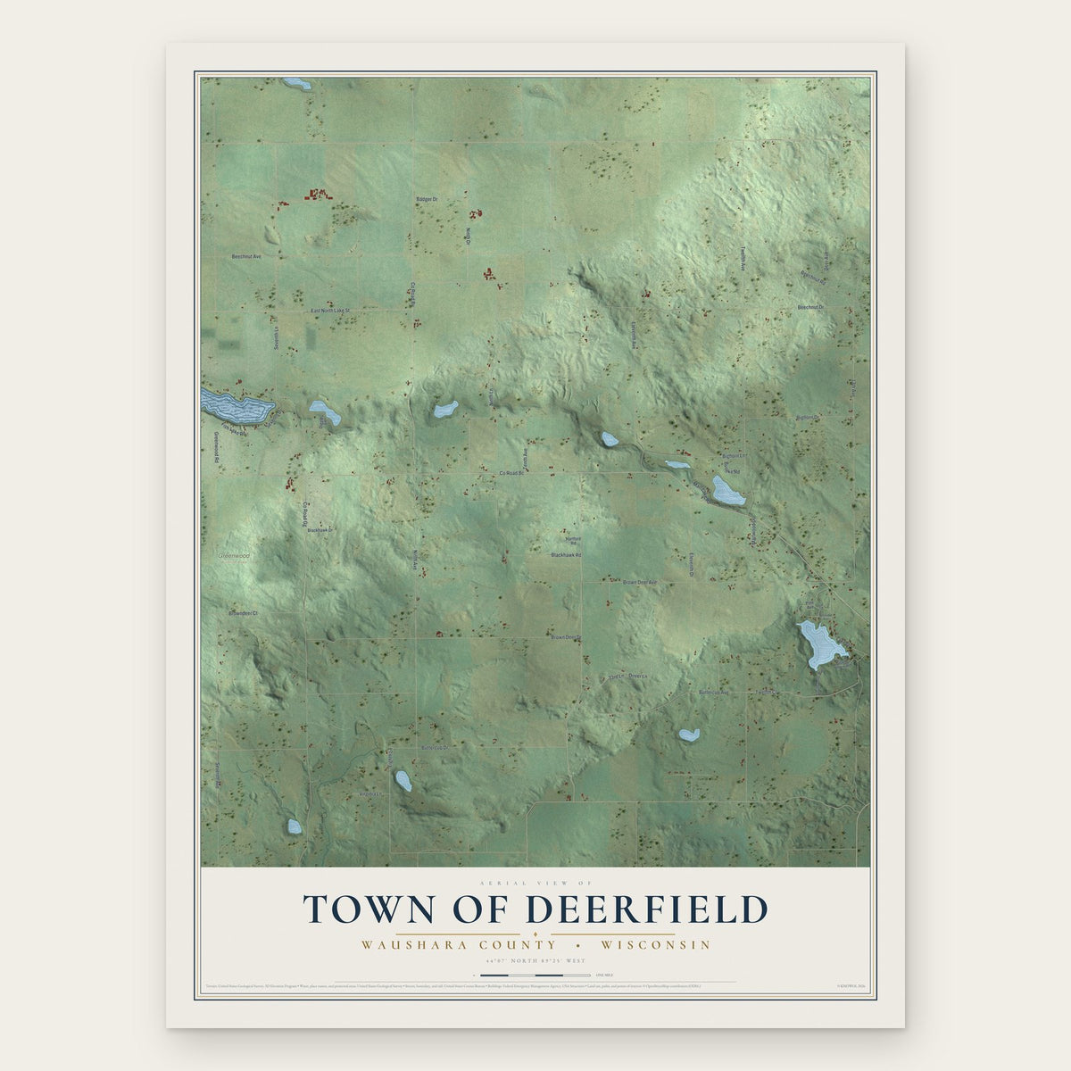 Town of Deerfield, Waushara County, Wisconsin map print, the full design