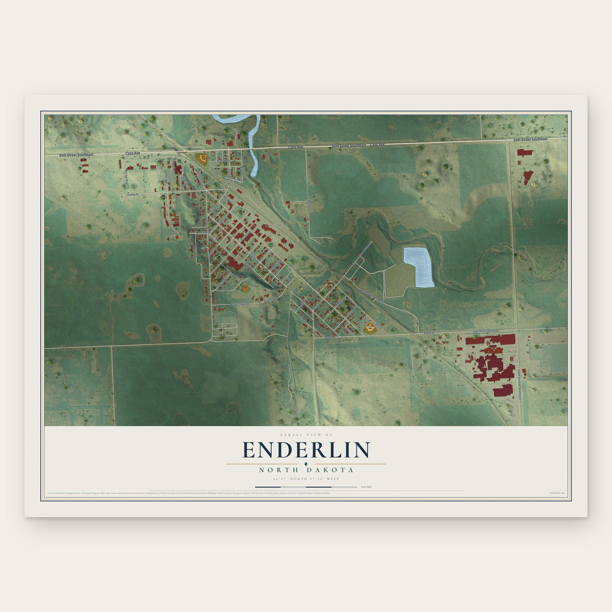 Enderlin, North Dakota map print, the full design