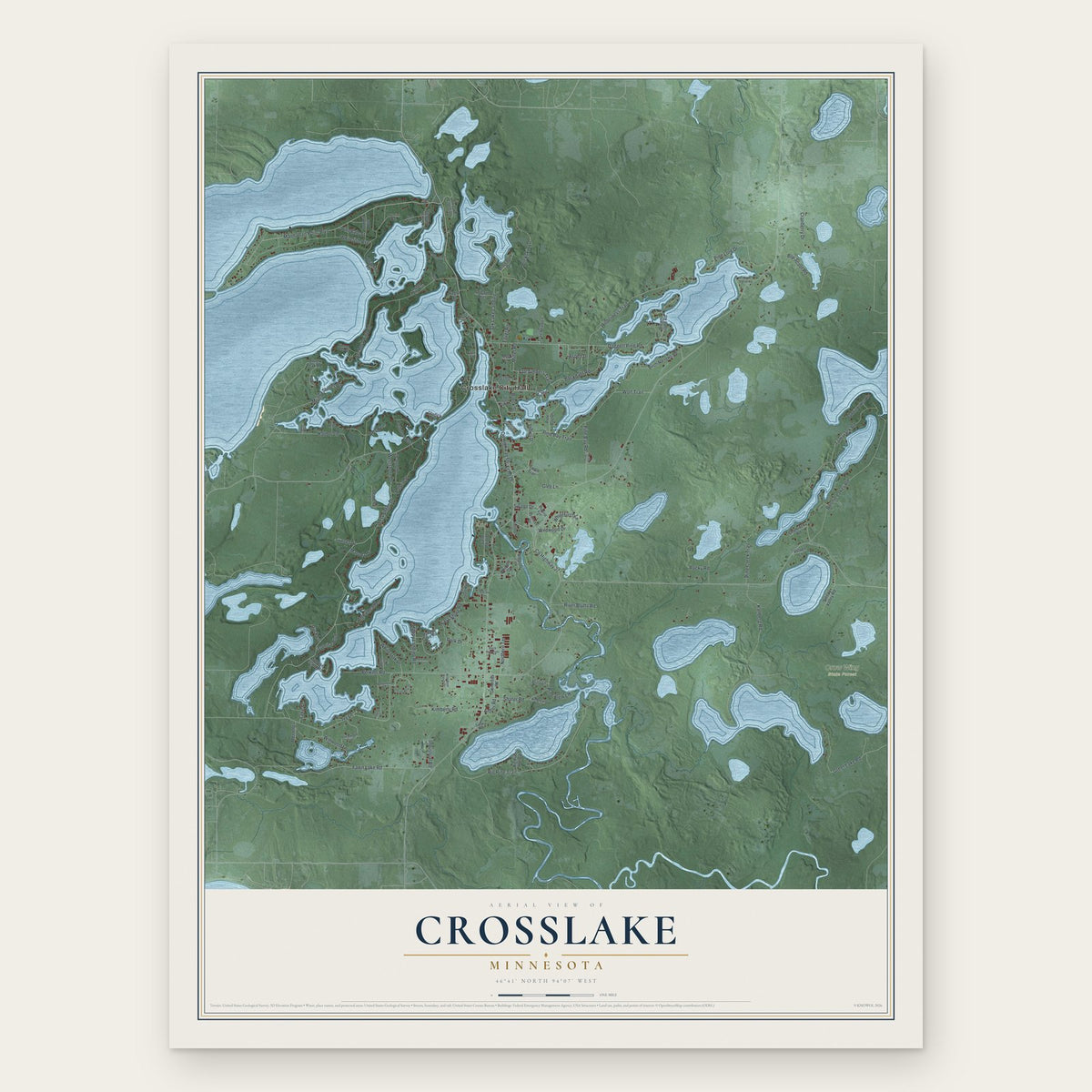 Crosslake, Minnesota map print, the full design