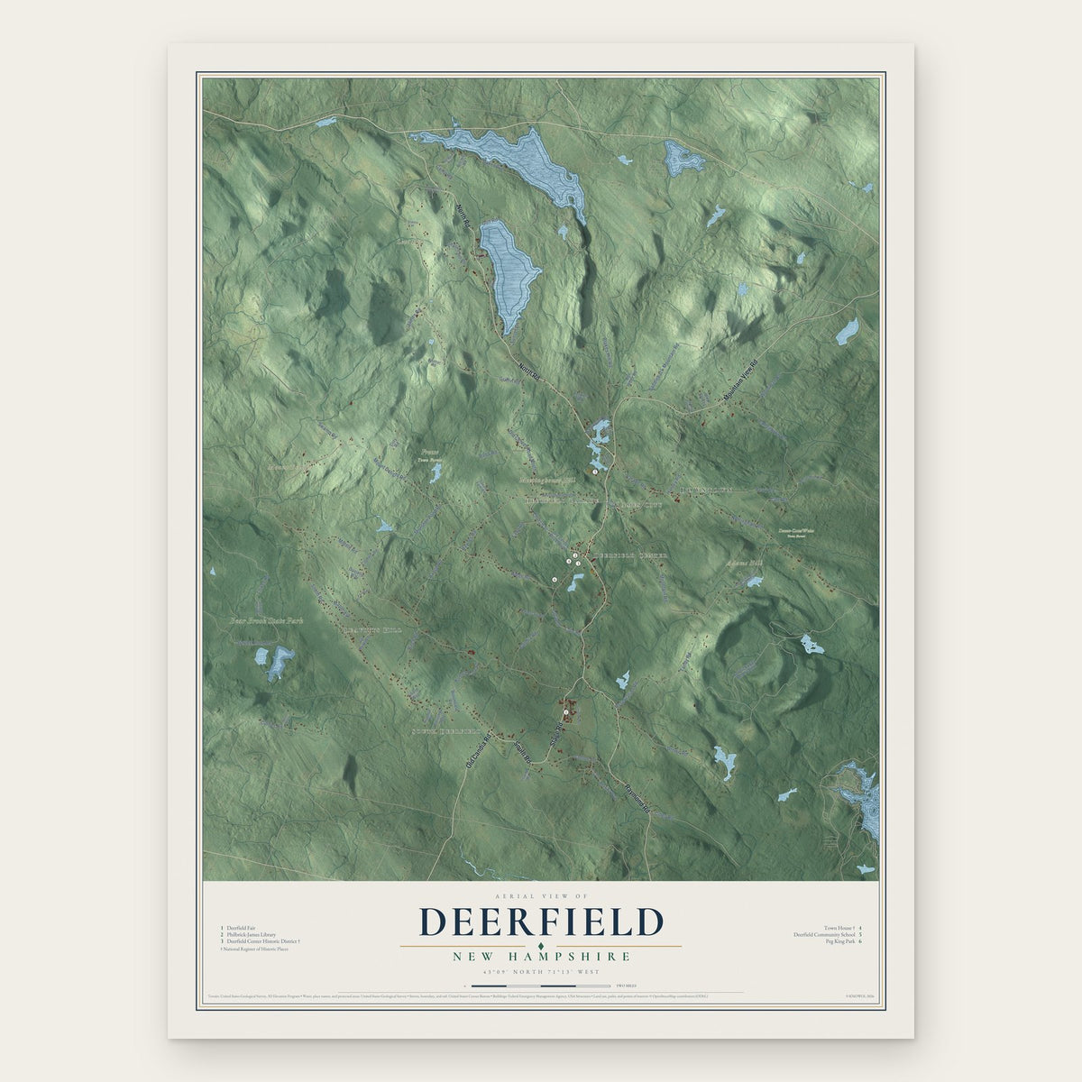 Deerfield, New Hampshire map print, the full design